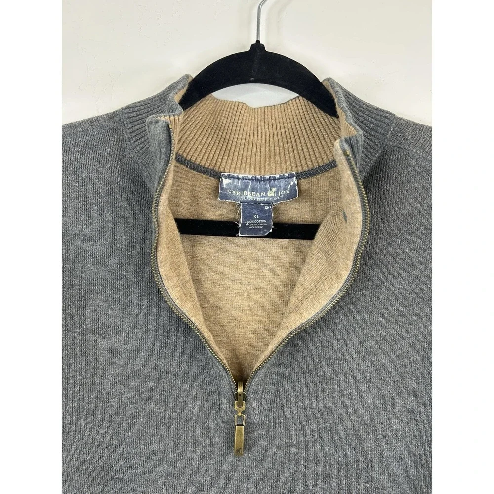Quarter Zip Mock Neck Size XL Gray Sweater Pullover Cotton Preppy Casual Classic